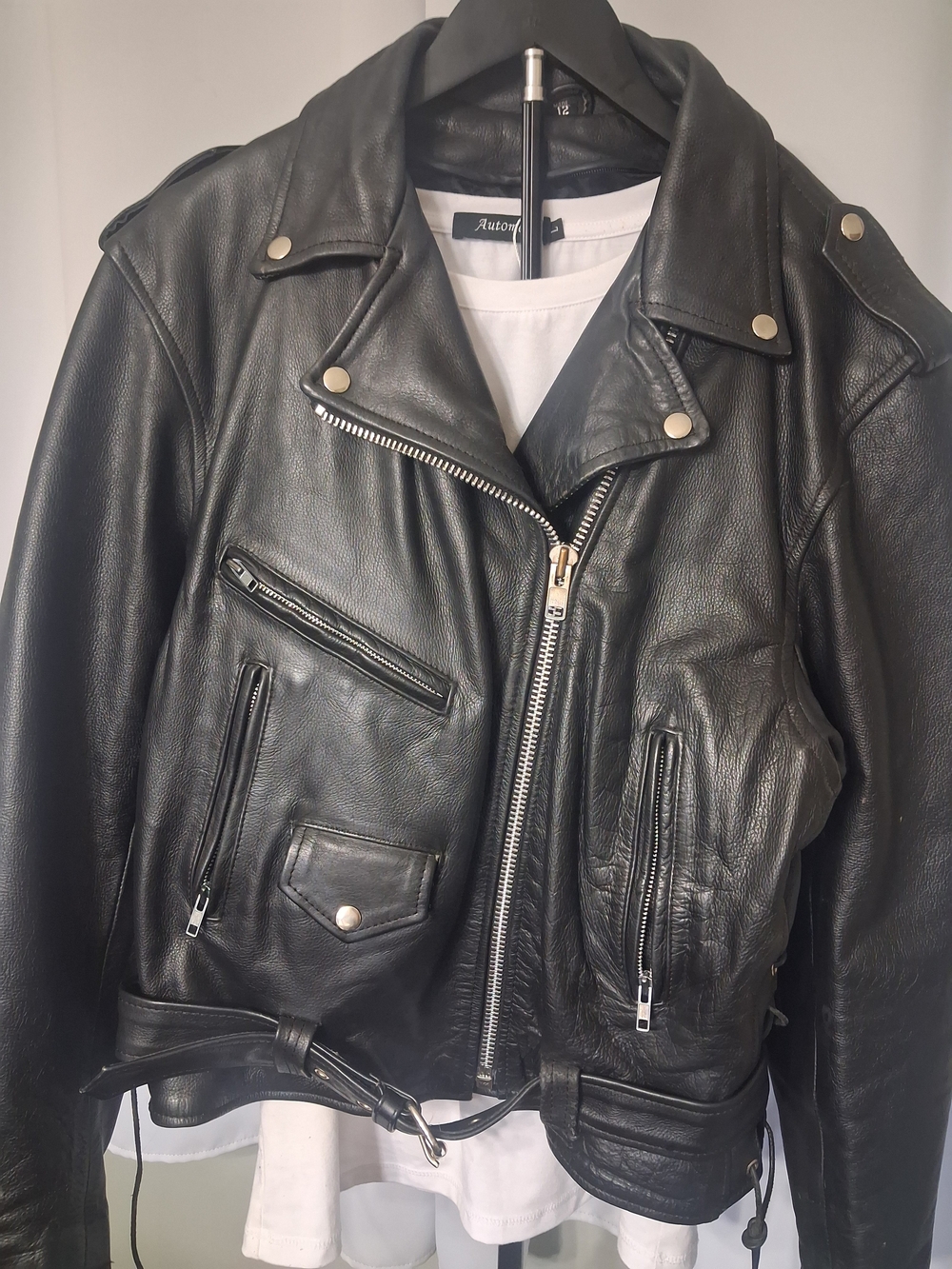 Source Unknown Black Leather Biker Jacket with Silver Hardware